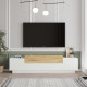 Meuble TV 4 Portes Abattantes 4 Niches Chêne et Blanc  L 160 H 38.7 P 37.3 cm