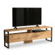 Meuble TV 70 Pouces 2 Portes 4 Niches Chêne Pieds Métal L 180 H 56.1 P 36 cm