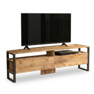 Meuble TV 70 Pouces 2 Portes 4 Niches Chêne Pieds Métal L 180 H 56.1 P 36 cm