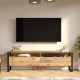 Meuble TV 70 Pouces 2 Portes 4 Niches Chêne Pieds Métal L 180 H 56.1 P 36 cm