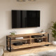 Meuble TV 70 Pouces 2 Portes 4 Niches Chêne Pieds Métal L 180 H 56.1 P 36 cm