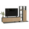 Meuble TV et Etagère 3 Portes 11 Niches Chêne et Gris L 201,2 H 123,6 P 29,5 cm