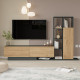 Meuble TV et Etagère 3 Portes 11 Niches Chêne et Gris L 201,2 H 123,6 P 29,5 cm