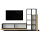Meuble TV et Etagère 3 Portes 11 Niches Chêne et Gris L 201,2 H 123,6 P 29,5 cm