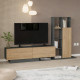 Meuble TV et Etagère 3 Portes 11 Niches Chêne et Gris L 201,2 H 123,6 P 29,5 cm