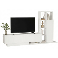 Meuble TV et Etagère 3 Portes 11 Niches Chêne et Blanc L 201,2 H 123,6 P 29,5 cm