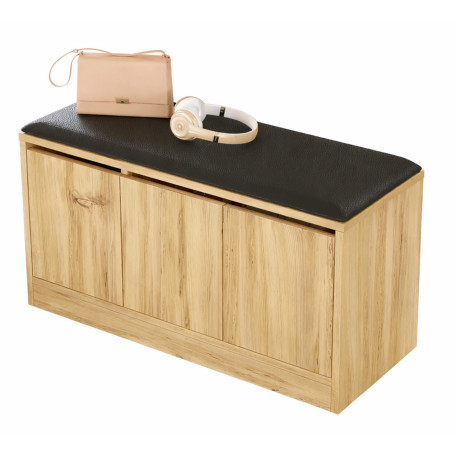 Banc à Chaussures avec Coussin 3 Portes 4 Niches Chêne L 90 H 45.8 P 35.5 cm