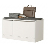 Banc à Chaussures avec Coussin 3 Portes 4 Niches Blanc  L 90 H 45.8 P 35.5 cm