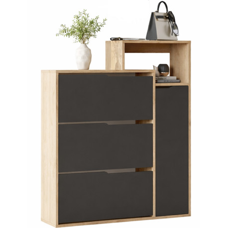 Meuble d'Entrée à Chaussures 4 Portes 4 Niches Chêne et Gris L 108.2 H 130.6 P 29.8 cm