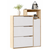 Meuble d'Entrée à Chaussures 4 Portes 4 Niches Chêne et Blanc L 108.2 H 130.6 P 29.8 cm