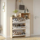 Meuble d'Entrée à Chaussures 4 Portes 4 Niches Chêne et Blanc L 108.2 H 130.6 P 29.8 cm