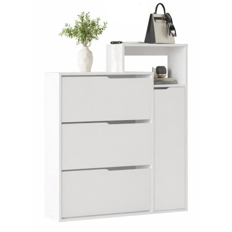 Meuble d'Entrée à Chaussures 4 Portes 4 Niches Blanc L 108.2 H 130.6 P 29.8 cm