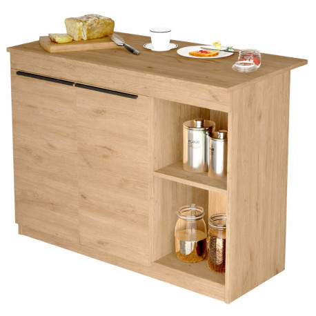 Ilot de Cuisine 2 Portes 4 Niches Chêne 2 Couverts L 120 H 88.2 P 60 cm
