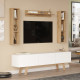 Meuble TV 70 Pouces et Etagères murales Chêne et Blanc L 180 H 200 P 31.3 cm