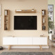 Meuble TV 70 Pouces et Etagères murales Chêne et Blanc L 180 H 200 P 31.3 cm
