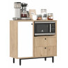 Meuble Micro-onde Pause-Café Chêne et Blanc 1 Porte 2 Tiroirs L 88 H 85 P 35.5 cm