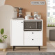 Meuble Micro-onde Pause-Café Chêne et Blanc 1 Porte 2 Tiroirs L 88 H 85 P 35.5 cm