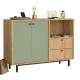 Meuble d'Entrée Chêne et Vert Olive 2 Portes 2 Tiroirs L 120 H 85 P 35.5 cm