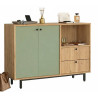 Meuble d'Entrée Chêne et Vert Olive 2 Portes 2 Tiroirs L 120 H 85 P 35.5 cm