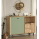 Meuble d'Entrée Chêne et Vert Olive 2 Portes 2 Tiroirs L 120 H 85 P 35.5 cm