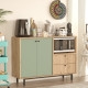 Meuble d'Entrée Chêne et Vert Olive 2 Portes 2 Tiroirs L 120 H 85 P 35.5 cm