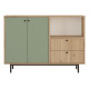 Meuble d'Entrée Chêne et Vert Olive 2 Portes 2 Tiroirs L 120 H 85 P 35.5 cm
