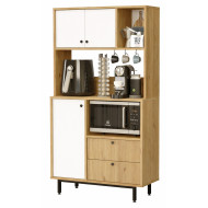 Buffet 3 Portes 2 Tiroirs 6 Niches Chêne et Blanc L 88 H 161.2 P 35.5 cm