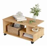 Table Basse Mobile 4 Niches Imitation Chêne L 90 H 42.5 P 51 cm