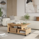 Table Basse Mobile 4 Niches Imitation Chêne L 90 H 42.5 P 51 cm