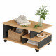 Table Basse Mobile 3 Niches Imitation Chêne et Gris L 90 H 42.5 P 51 cm