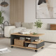 Table Basse Mobile 3 Niches Imitation Chêne et Gris L 90 H 42.5 P 51 cm