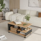 Table Basse Mobile 3 Niches Imitation Chêne et Gris L 90 H 42.5 P 51 cm