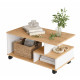 Table Basse Mobile 3 Niches Imitation Chêne et Gris L 90 H 42.5 P 51 cm