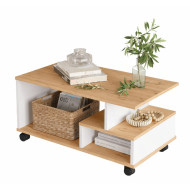 Table Basse Mobile 3 Niches Imitation Chêne et Gris L 90 H 42.5 P 51 cm