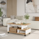 Table Basse Mobile 3 Niches Imitation Chêne et Gris L 90 H 42.5 P 51 cm