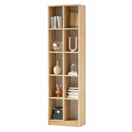 Etagère Multifonctions 10 Niches Imitation Chêne L 51.1 H 180 P 25.4 cm