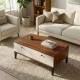 Table Basse 2 Abattants 2 Niches Noyer et Ecru 4 Pieds L 90 H 38.6.1 P 60 cm
