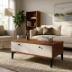 Table Basse 2 Abattants 2 Niches Noyer et Ecru 4 Pieds L 90 H 38.6.1 P 60 cm