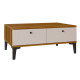 Table Basse 2 Abattants 2 Niches Noyer et Ecru 4 Pieds L 90 H 38.6.1 P 60 cm