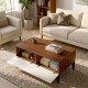 Table Basse 2 Abattants 2 Niches Noyer et Ecru 4 Pieds L 90 H 38.6.1 P 60 cm