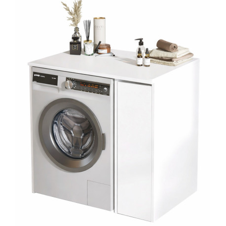 Meuble Lave-Linge 1 Portes 3 Niches Mobile Blanc L 93.5 H 88.3 P 60 cm