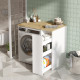 Meuble Lave-Linge 1 Porte 3 Niches Mobile Chêne et Blanc L 93.5 H 88.3 P 60 cm