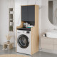 Meuble Lave-Linge 2 Portes 3 Niches Chêne et Blanc L 64.8 H 181 P 61.8 cm