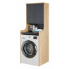 Meuble Lave-Linge 2 Portes 3 Niches Chêne et Gris L 64.8 H 181 P 61.8 cm